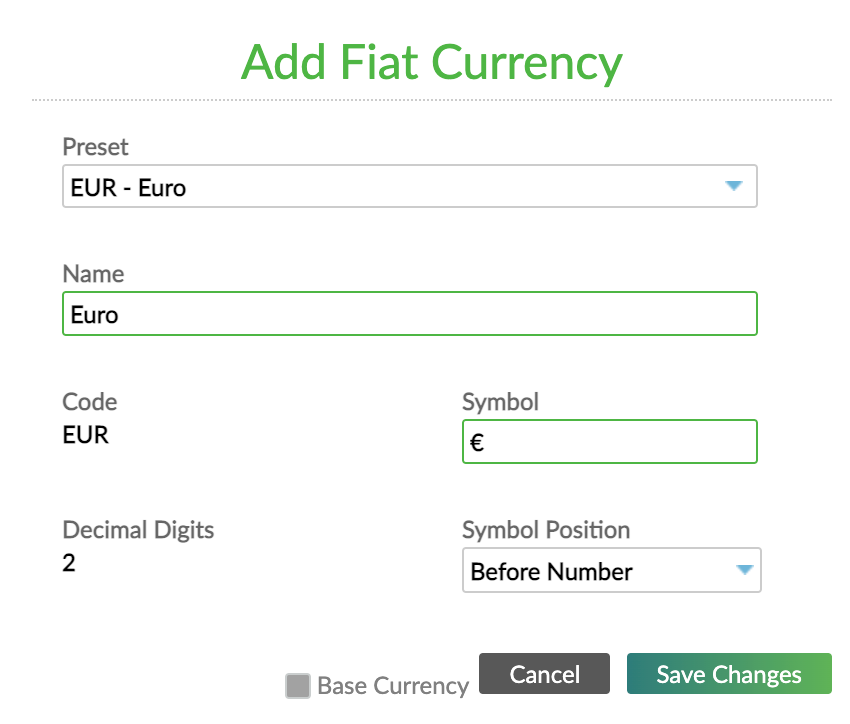 Add Fiat Currency Dialog