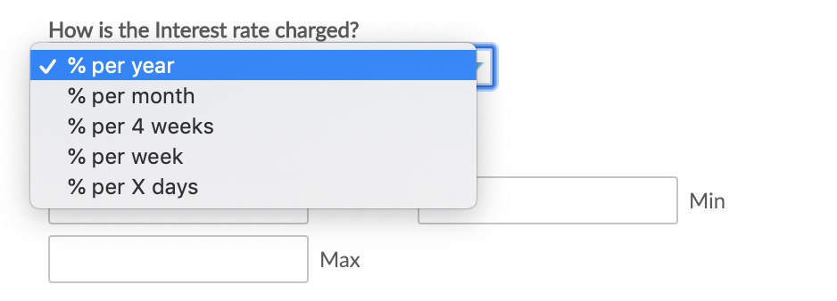 How is the interest rate charged? drop-down menu with options