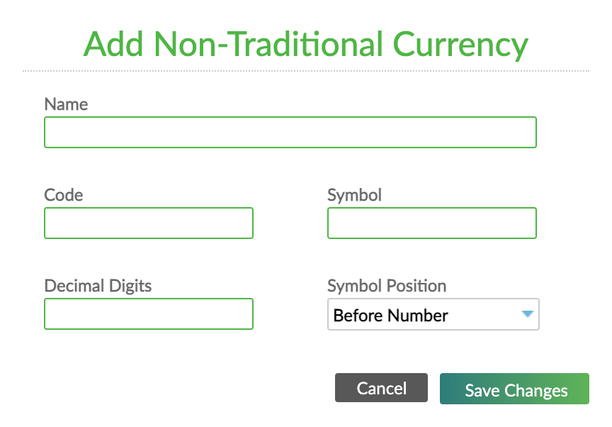 Add Non-Traditional Currency Dialog