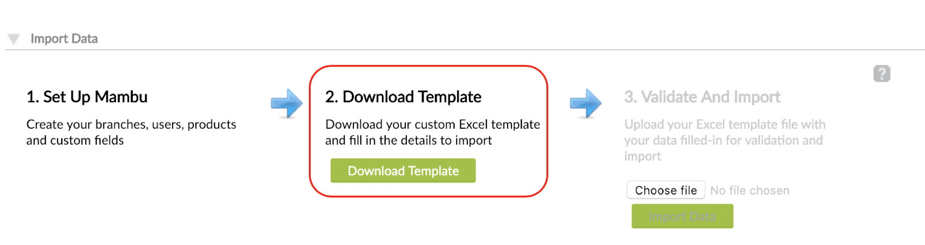 Download Template step with Download Template button