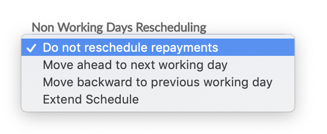 Non Working Days Rescheduling with four options.