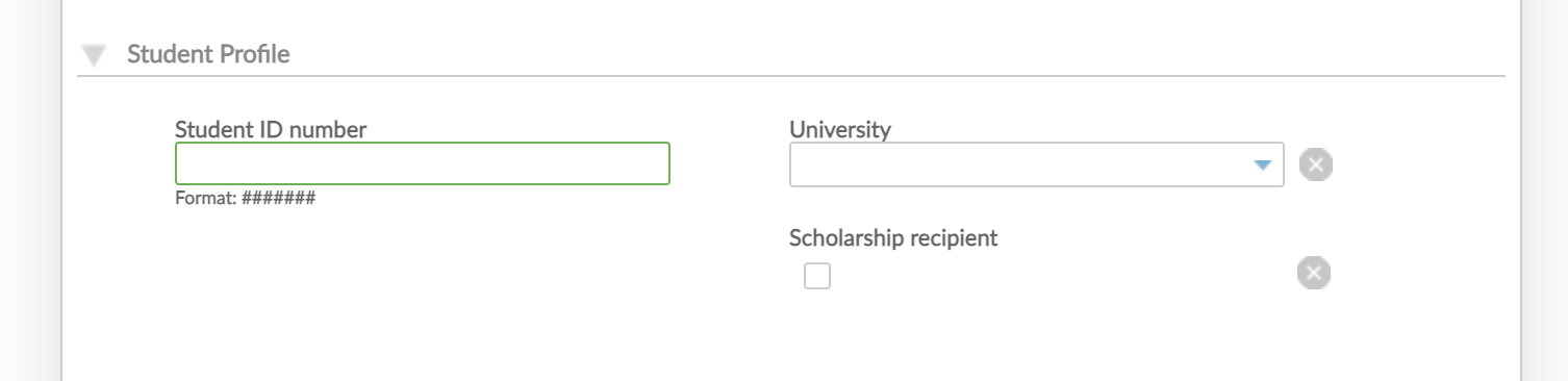The Student ID Number custom field is a required field in the form