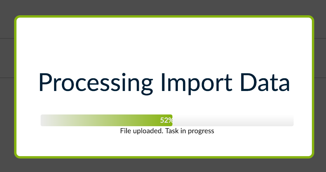 Processing Import Data pop with progress bar