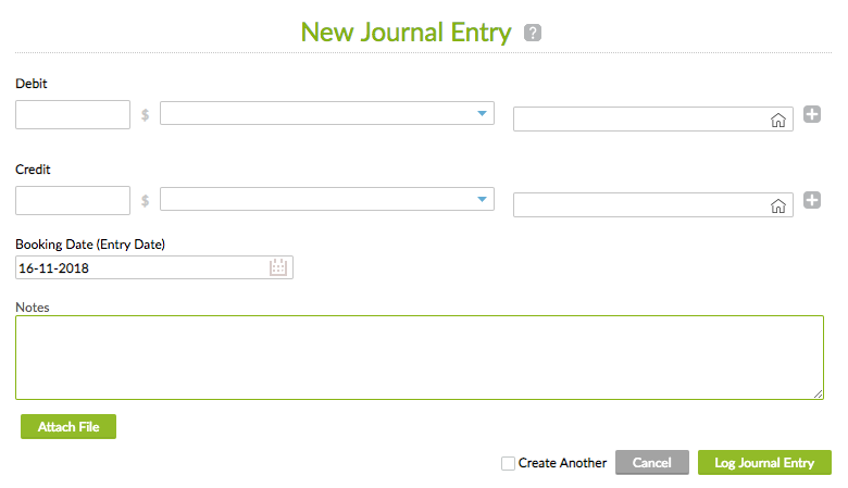 New Journal Entry screen with Booking Date (Entry Date) field filled in