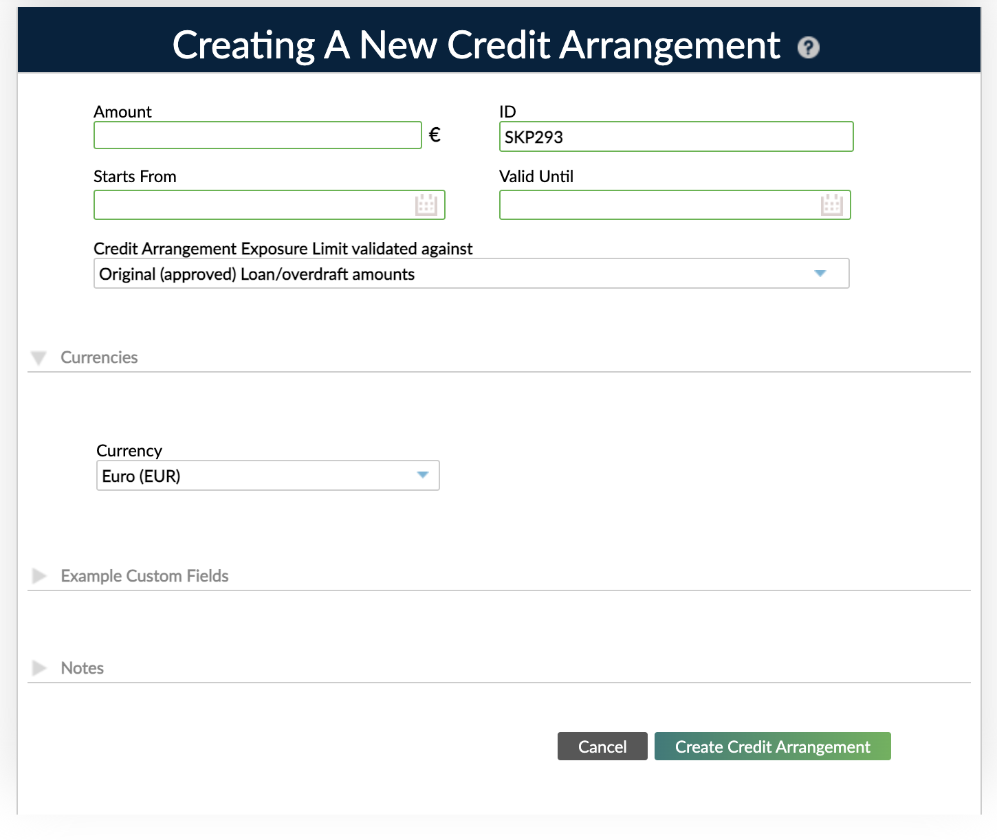 Creating a new credit arrangment dialog.png