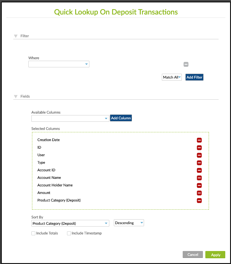Deposit product category filter for custom views