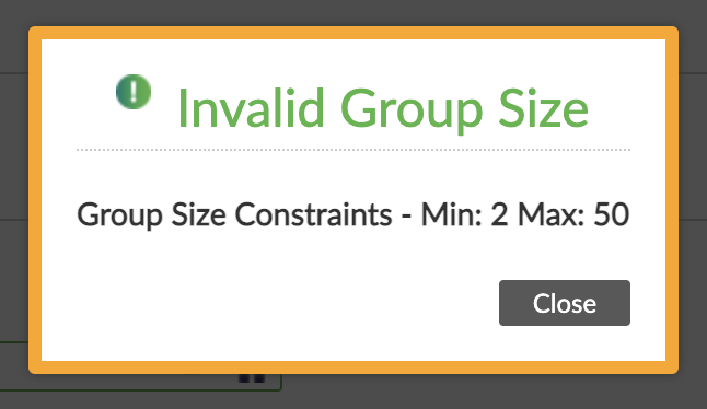 Invalid Group Size error dialog