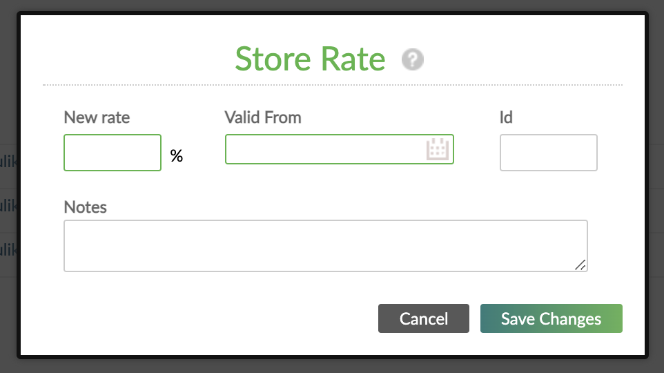 Store Rate dialog