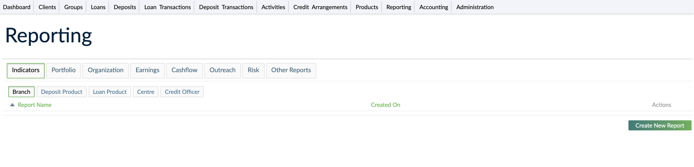 The management reports available under the Reporting menu item