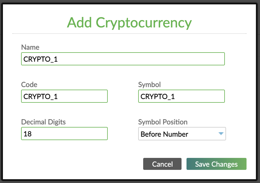 Add Cryptocurrency dialog