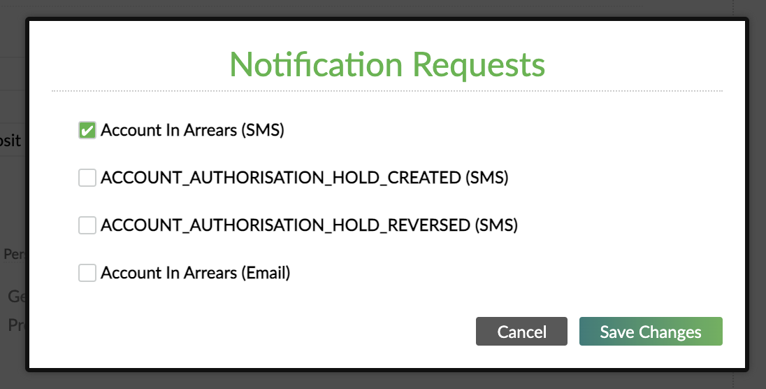 Notification Requests dialog