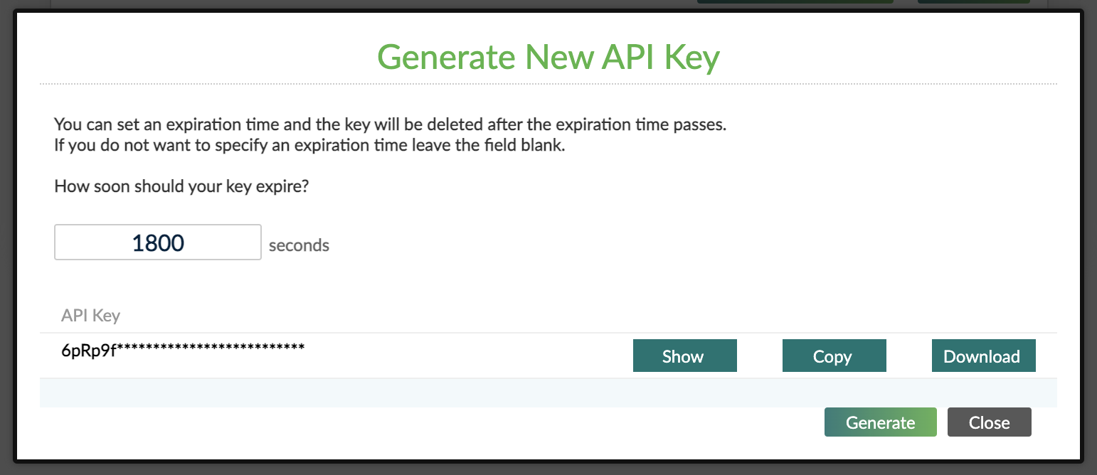 Generate New API Key dialog