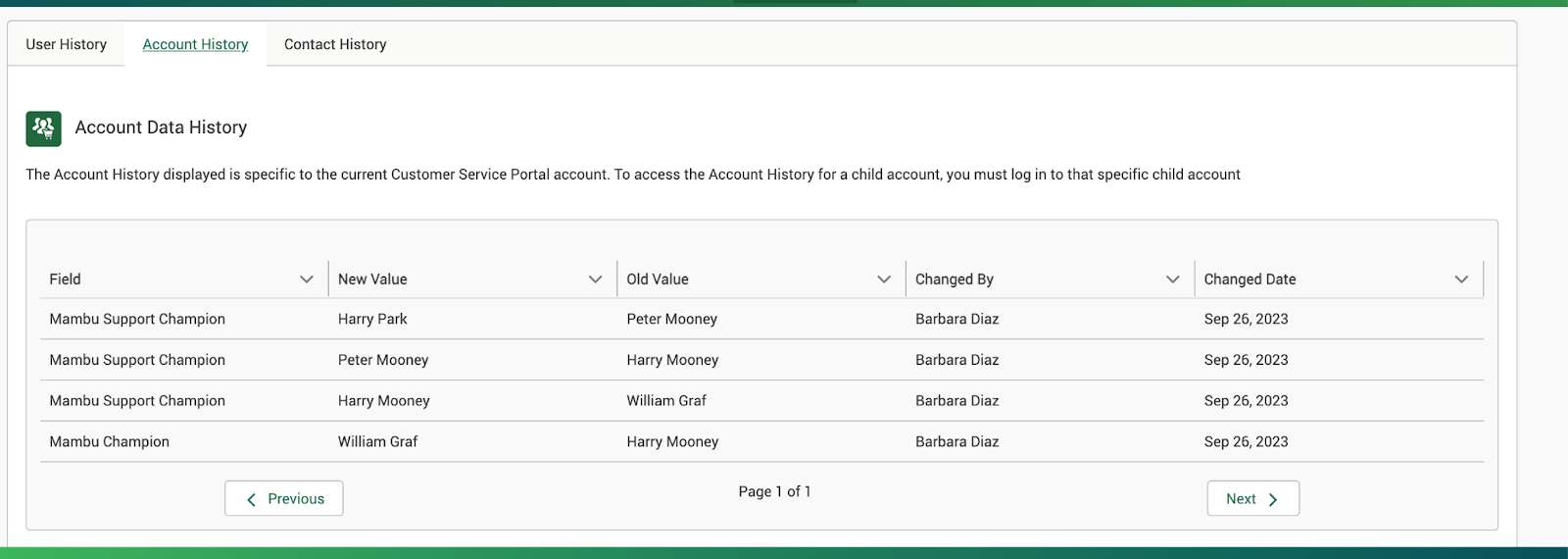 Accessing Account History in the Client Service portal