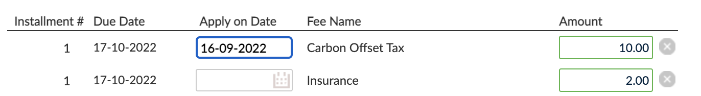 The apply on date field for planned fees in the Edit planned fees dialog