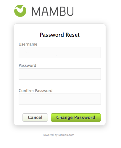 Password reset screen. In that the username and the new password have to be inserted.