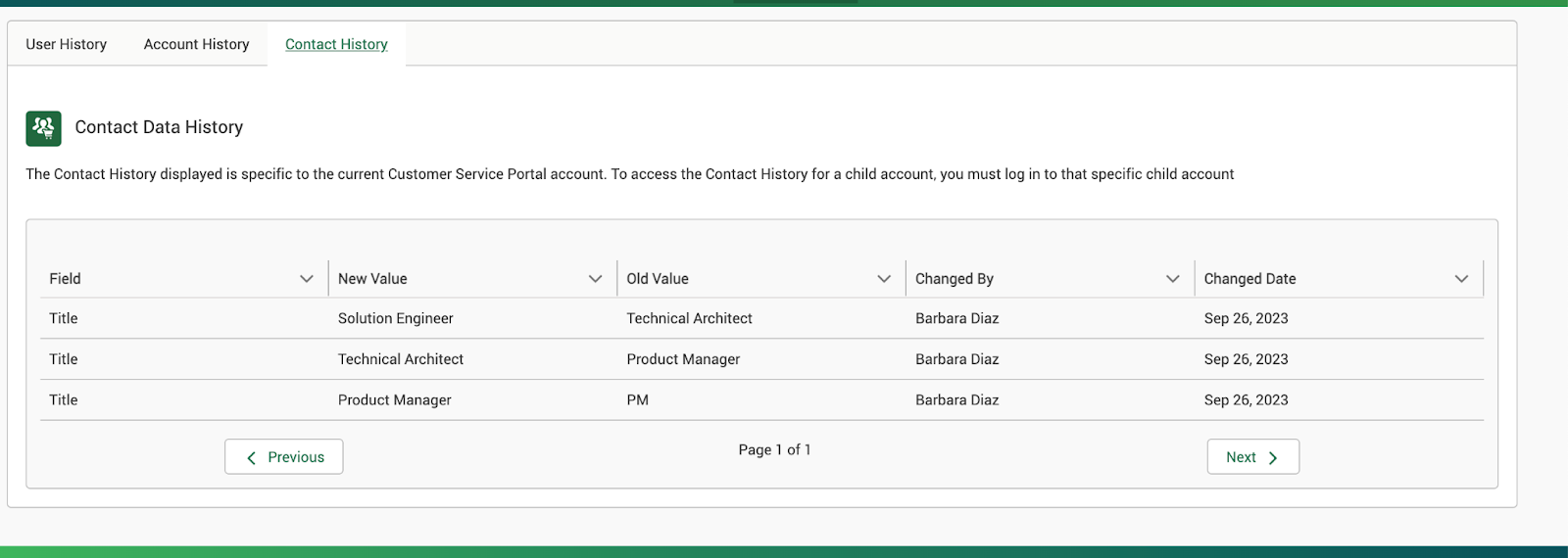Accessing Contact Data History in teh Client Service Portal