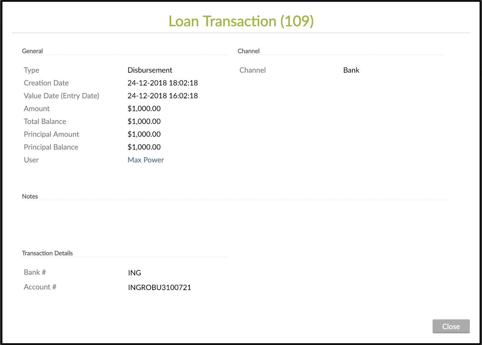 Loan Transaction - Transaction Details
