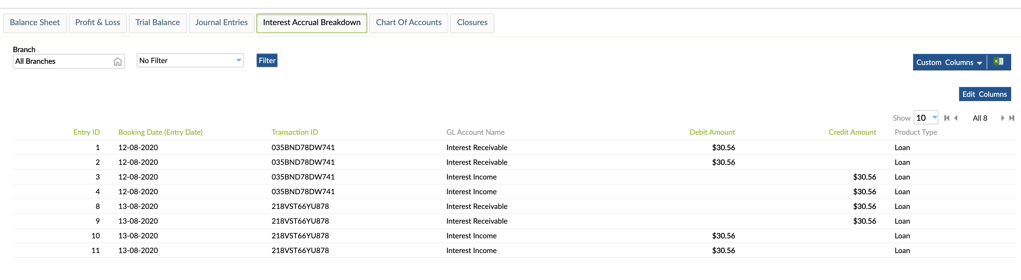 Interest Accrual Breakdown tab under Accounting