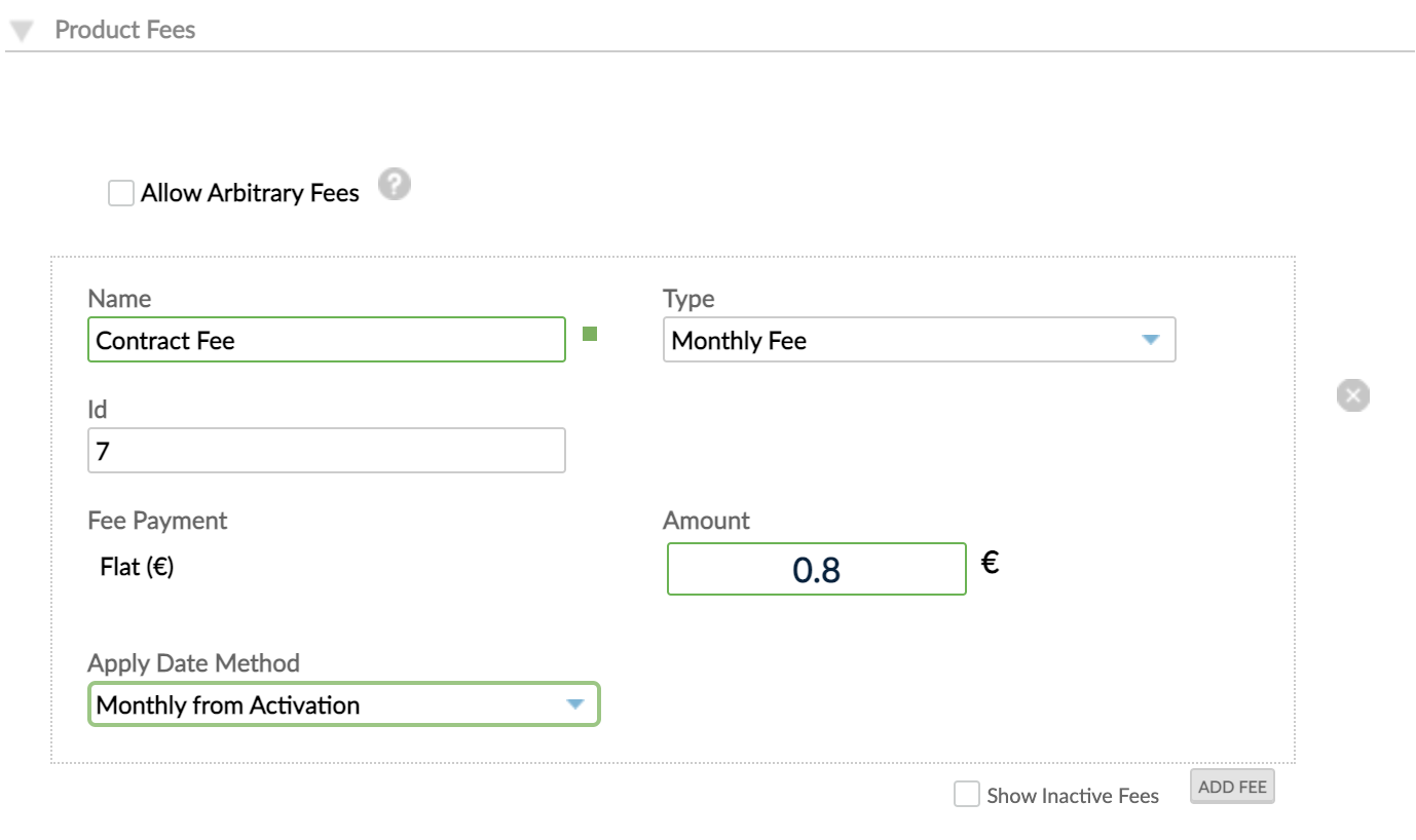 Product fees section with example of monthly fee of 0.8 euros