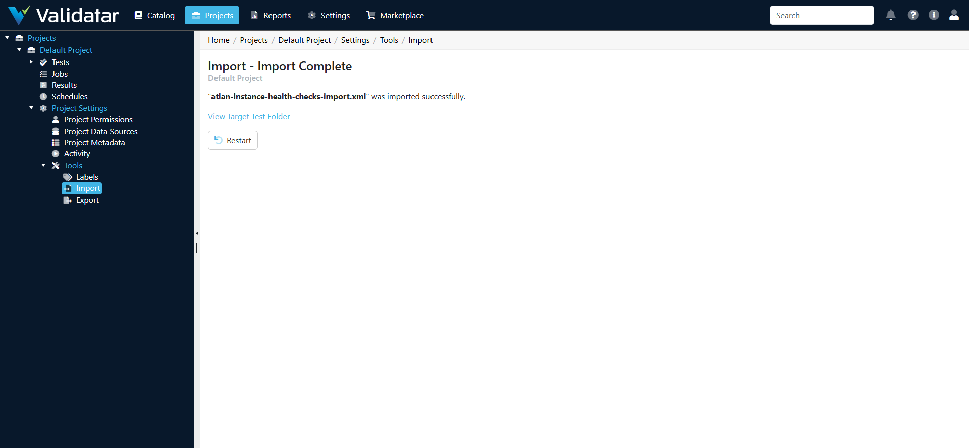 The Atlan Instance Health Checks import completed