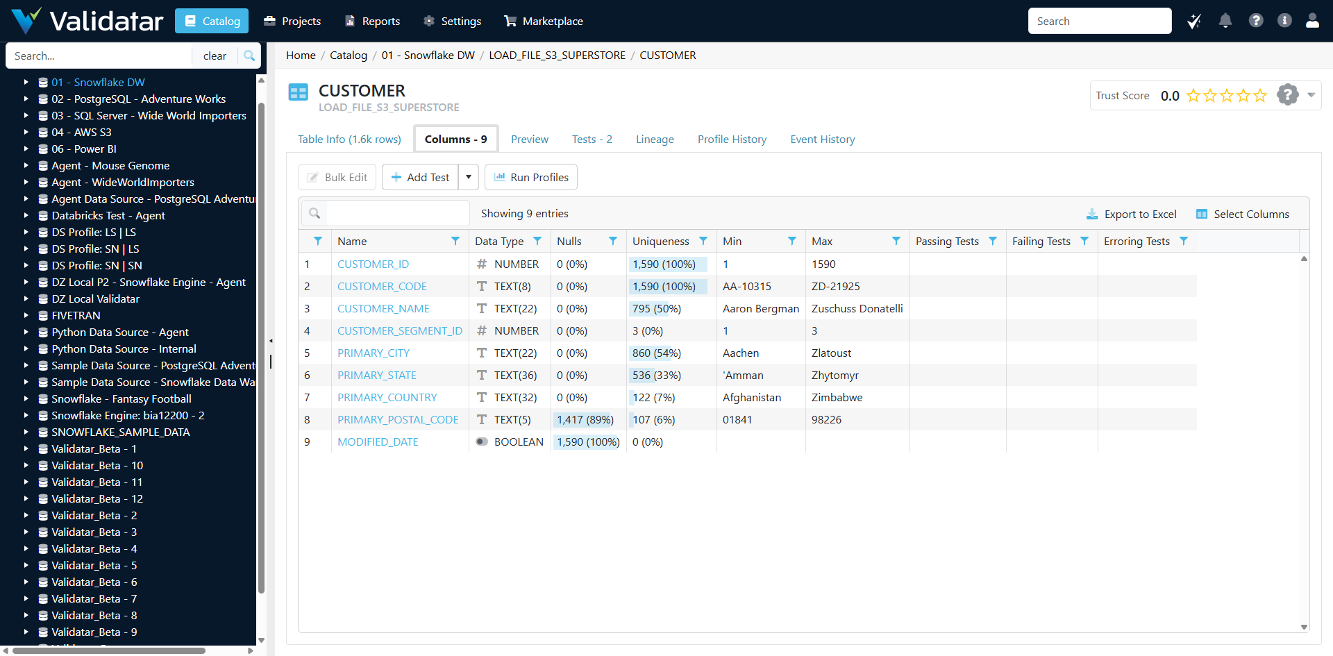 Catalog Column Level