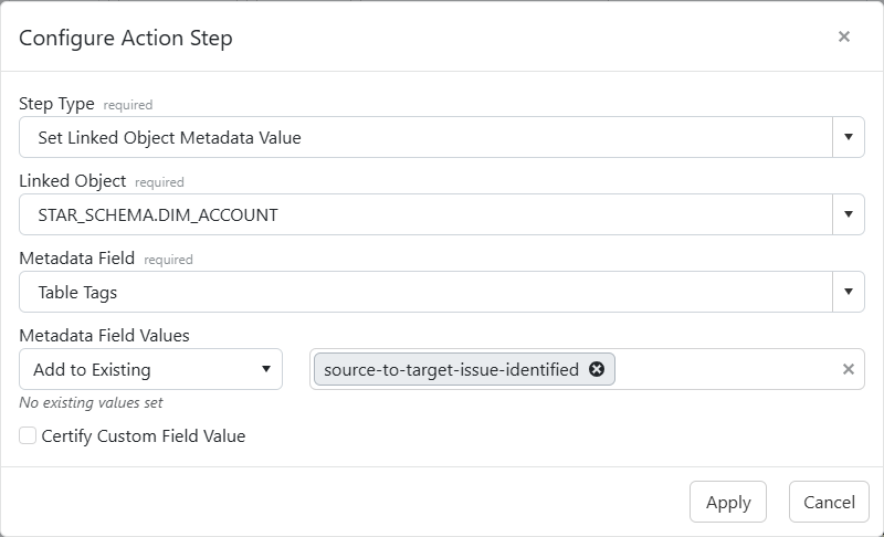 The Set Linked Object Metadata Value step configuration