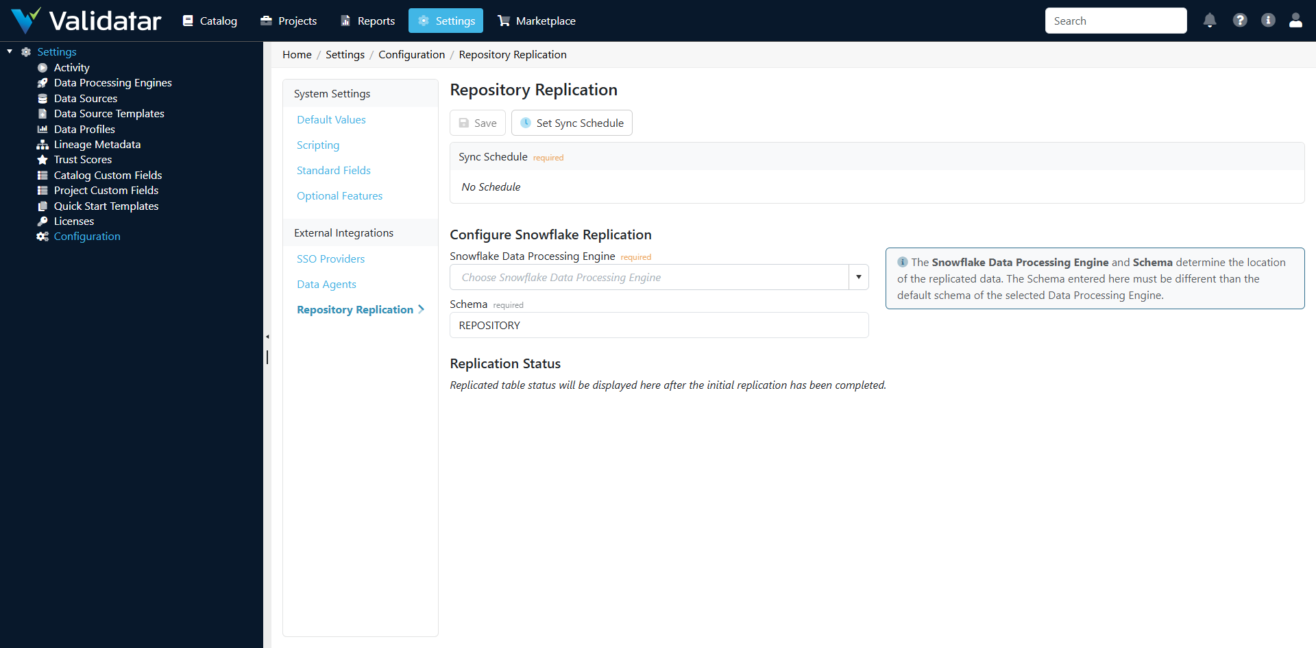 Repository Replication configuration page