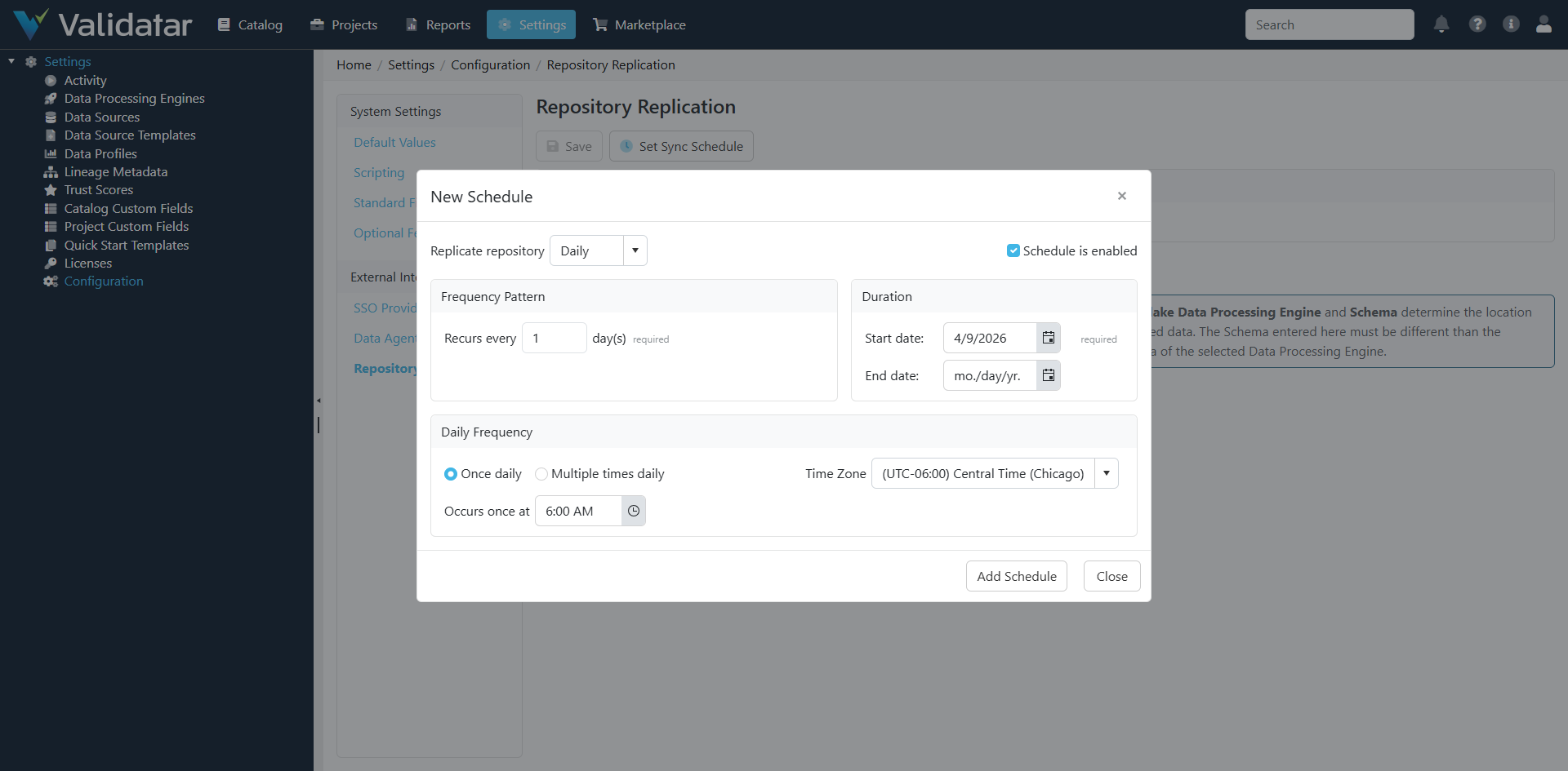Sync schedule configuration