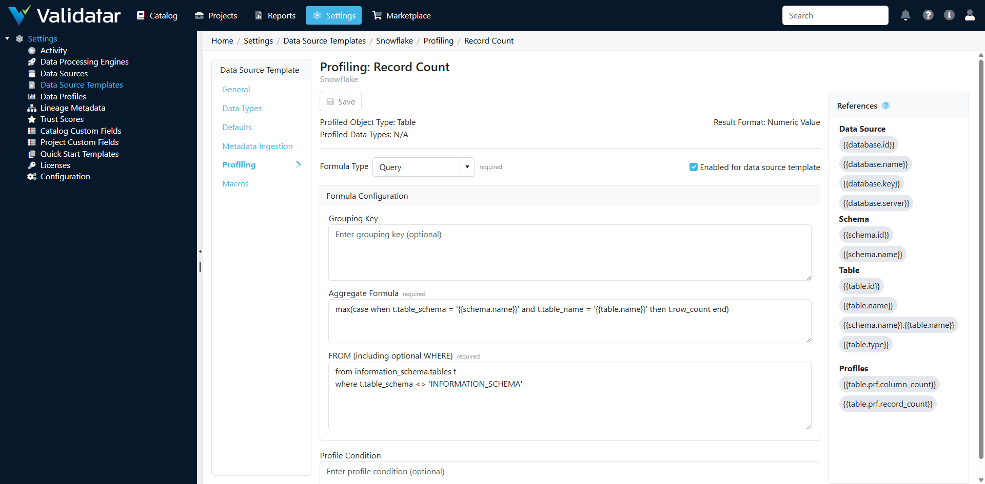 Profile definition detail — Record Count