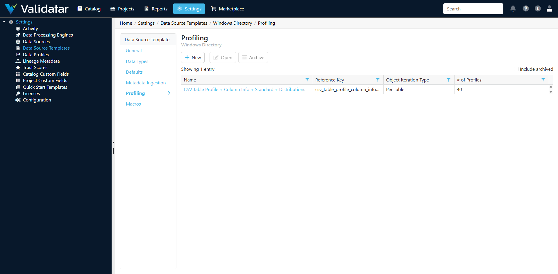 Profiling tab — Python template with profile scripts