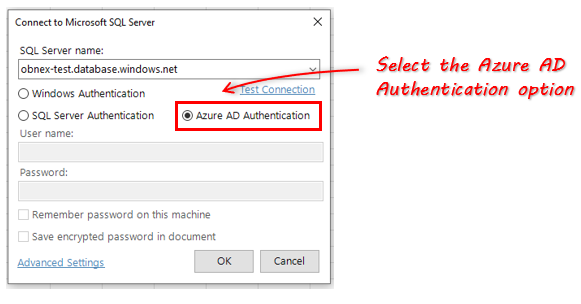 Azure AD Auth Select Option