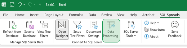 Data Processing button in the SQL Spreads ribbon