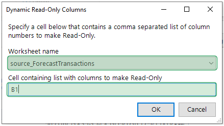 Dynamic set column configuration with worksheet name and cell reference