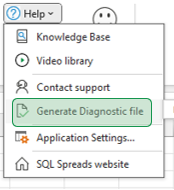 Generate SQL Spreads diagnostic file option in Help section