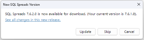 New SQL Spreads Version Dialog
