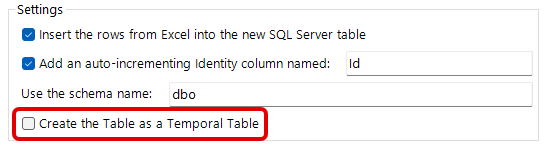 SQL Spreads 7.8.2 Create table as Temporal Table