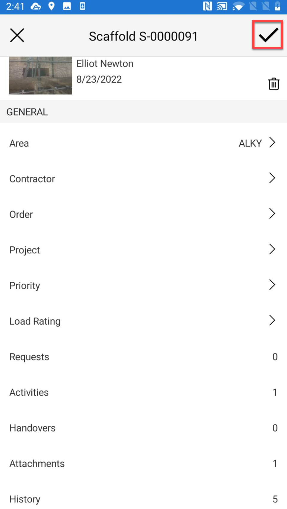 Assigning an Area to a Scaffold (Android)