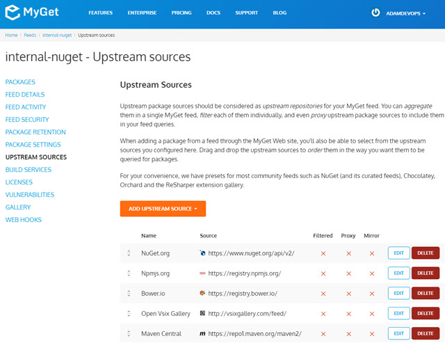 MyGet Upstream Sources