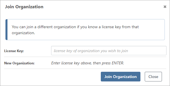Enter organization license key