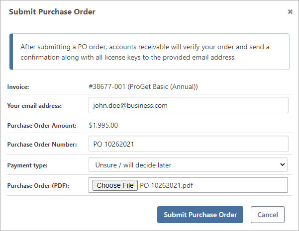 Submit Purchase Order