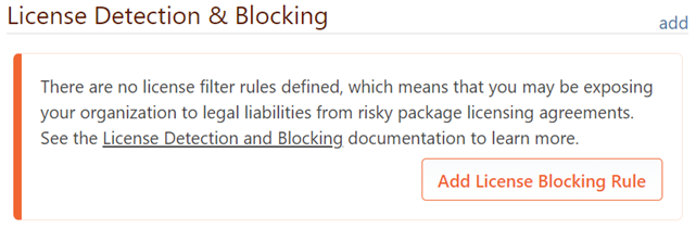 The "Add a License Blocking Rule" display in ProGet, when no other rules have been made