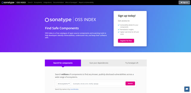 Sonatype OSS Index Sign In Page