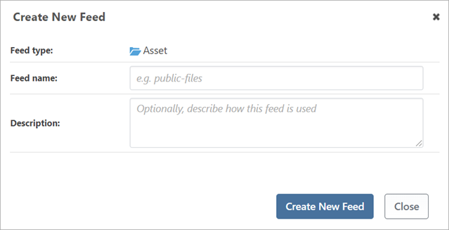 The "Create New Asset Directory" window with options to type in a name and description.