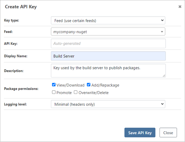 Create API Key for Build Server