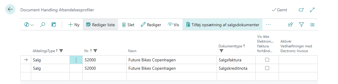 Listen Document Handling Afsendelsesprofiler