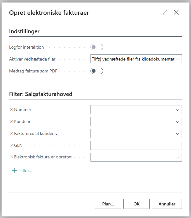 Oprettelse af elektronisk faktura med Sproom-indstillinger