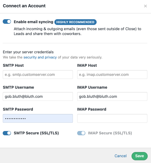 Editing SMTP and IMAP details.