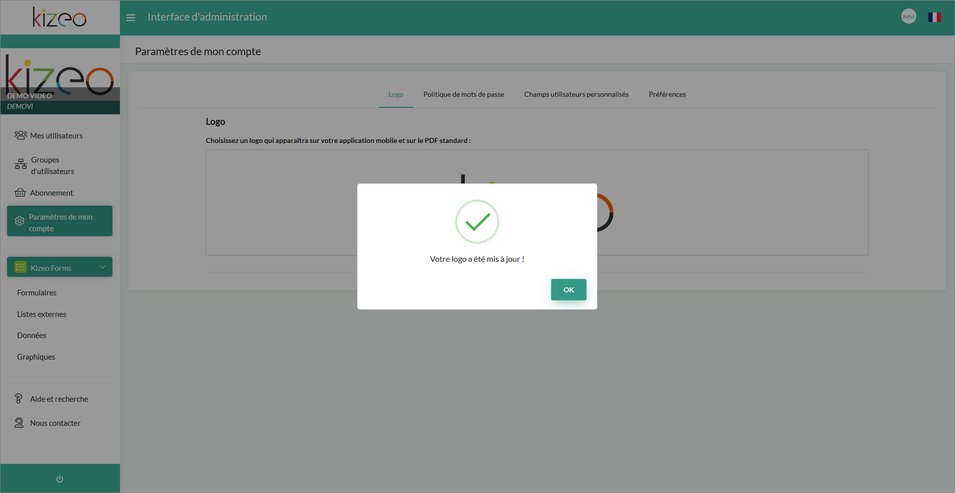 Confirmationde la mise a jour de votre logo