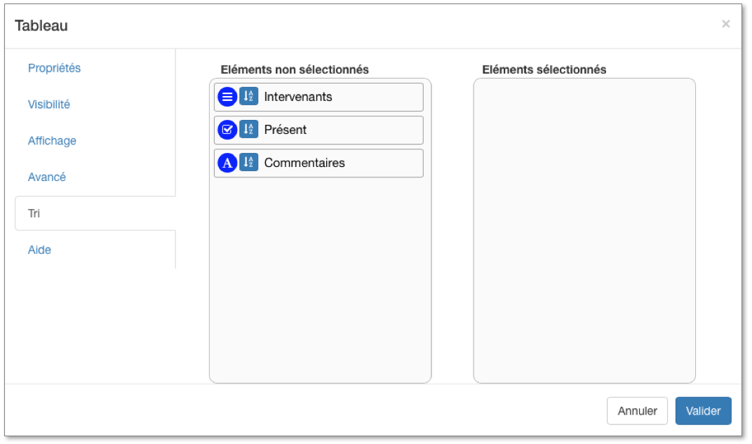 configurez le tri de vos éléments dans votre tableau