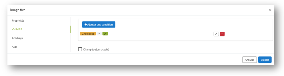 Paramétrage des conditions de visibilité